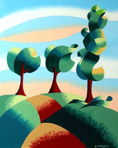 three trees   abstract landscape oil painting